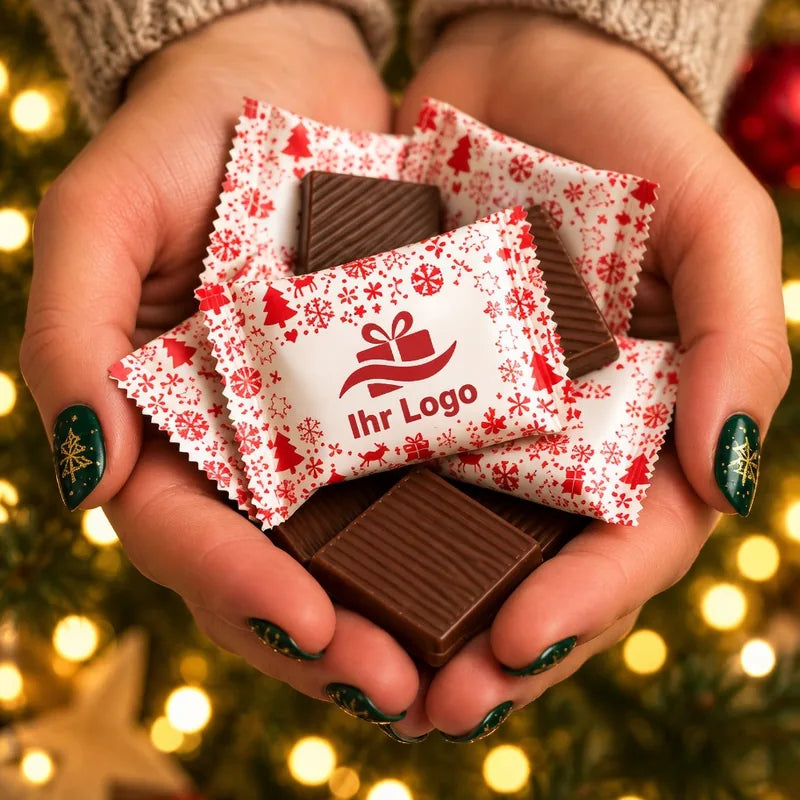 Personalisierte Schokoladen mit Ihrem Logo – Weihnachtsaktion für Firmen