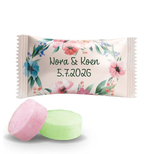 #B215E Fruitbonbons met eigen tekst voor bruiloften