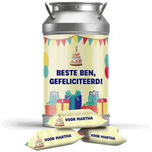 #B96E Karamelbonbons in blik met eigen tekst