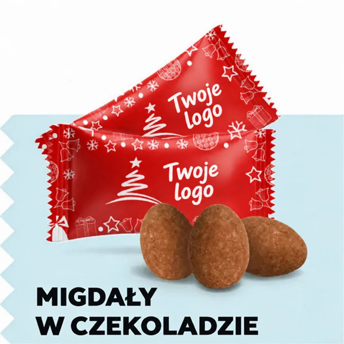 Świąteczne migdały w czekoladzie z logo