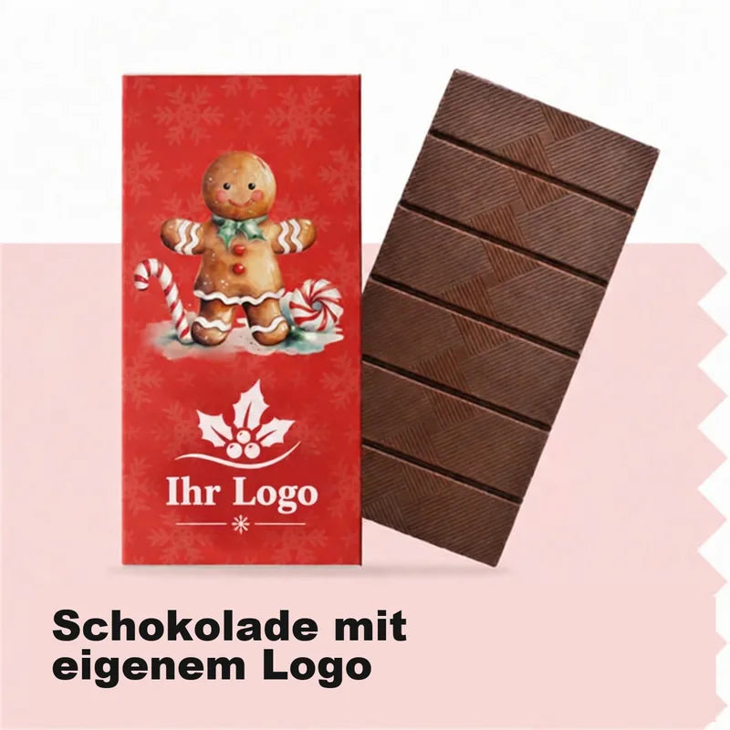 Weihnachtsschokolade mit Logo und Text