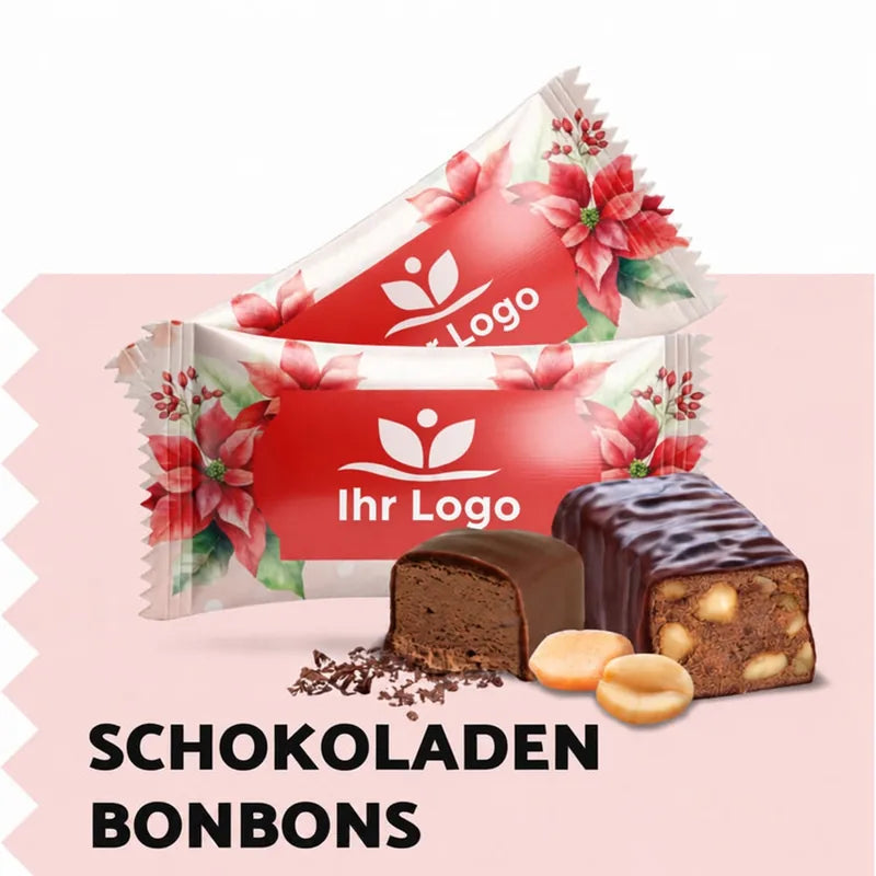 Weihnachtliche Schokoladenbonbons mit Logo